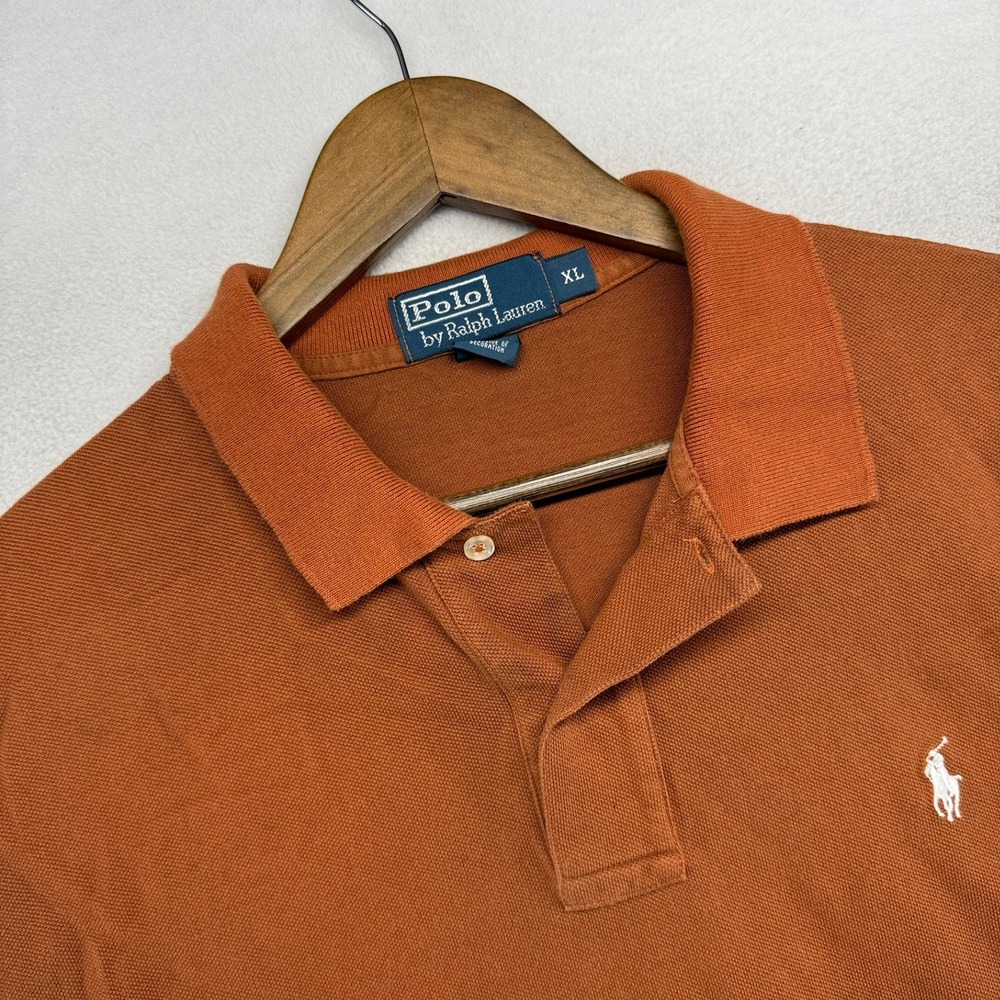 Vintage Ralph Lauren Polo Shirt Mens XL Orange White Pony Knit Golf Preppy 90s